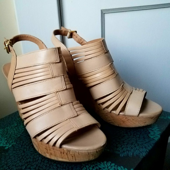 Franco Sarto Nude Cork Wedge Sandal size 8 - Picture 2 of 3